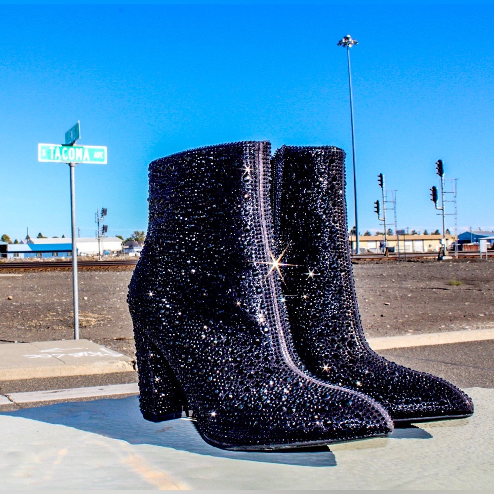 Black rhinestone ankle boots